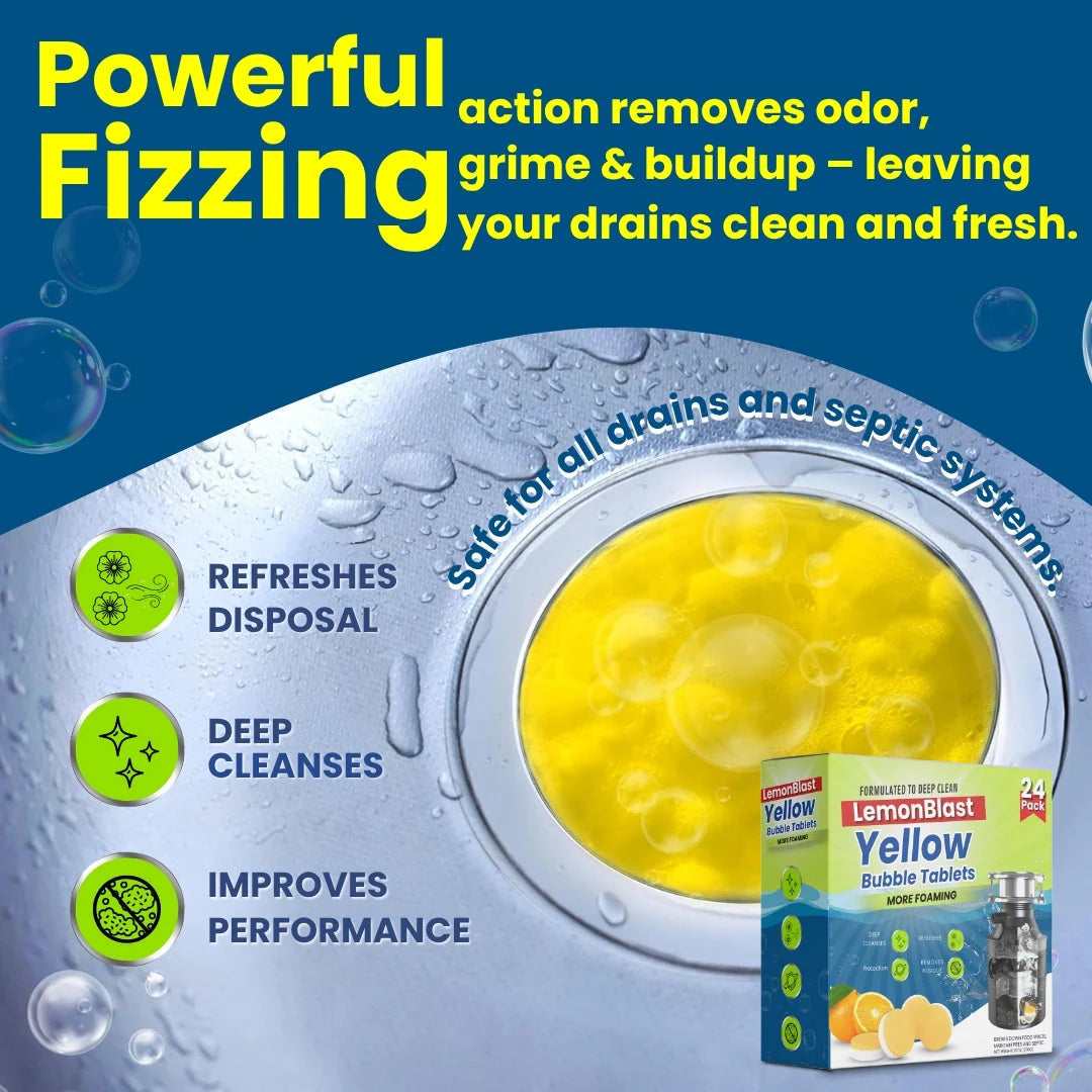 LemonBlast™ Yellow Bubble Tablets – Odor Eliminator + Blockage Remover
